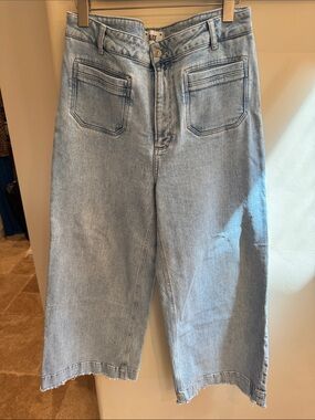PAIGE Anessa Light Blue Relaxed Wide-Leg Cropped Jeans 26” inseam & 31” Waist